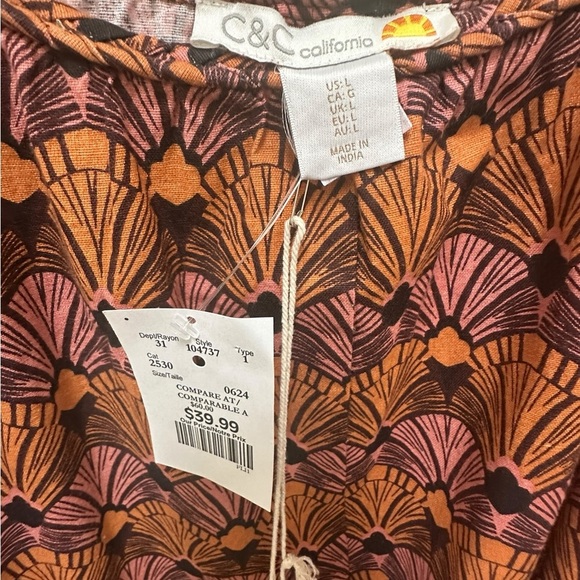 ✨ C&C California 100% cotton geometric print maxi dress size large - Picture 6 of 11